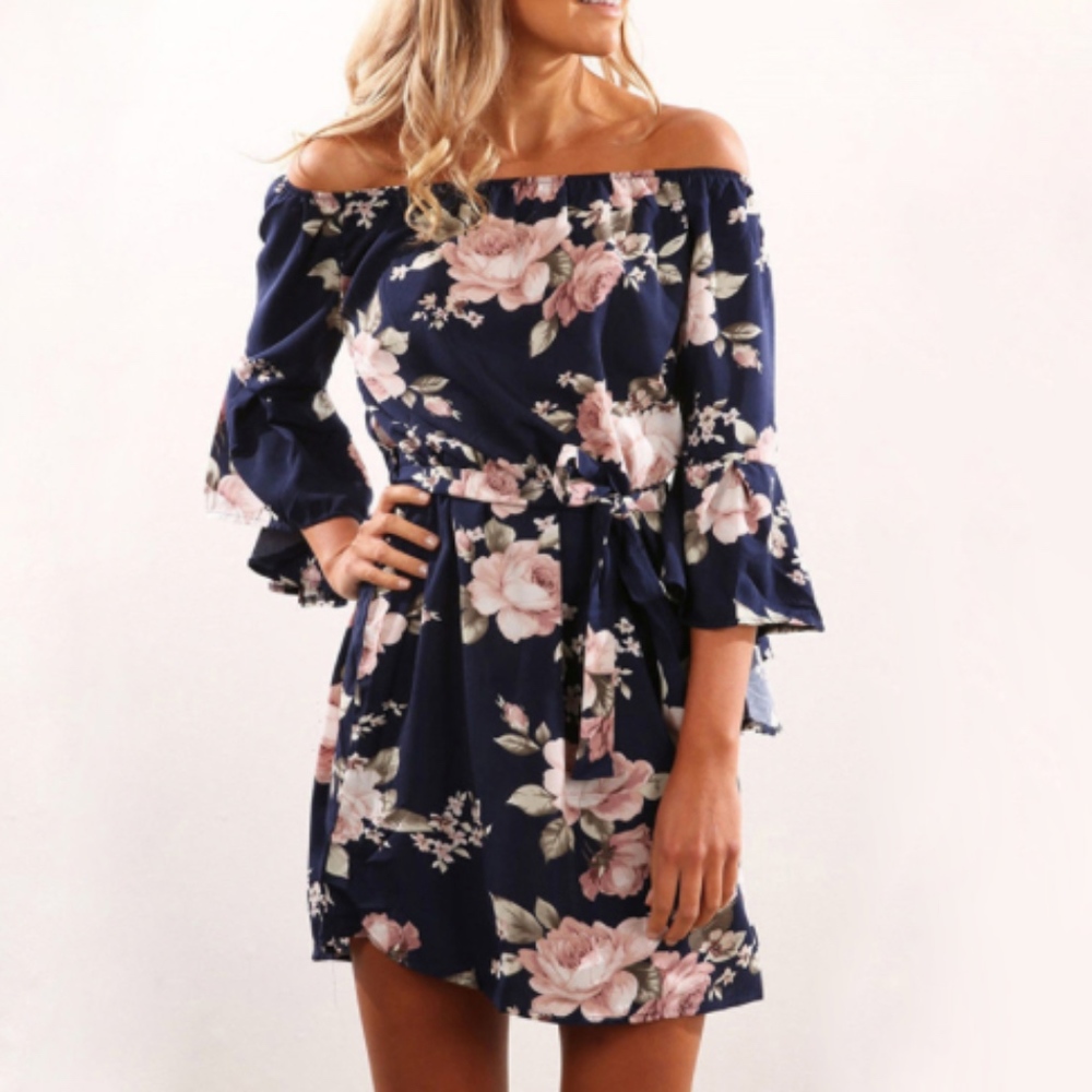 Sexy Off Shoulder Summer Dress Boho Style - Picture 1 of 6
